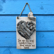 Load image into Gallery viewer, DRIFTWOOD HEART WALLHANGING ON RECLAIMED BEECH WOOD.
