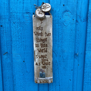 PEBBLE ART LOVE PLAQUE " I ONLY WANT TWO THINGS IN THIS LIFE"