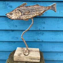 Load image into Gallery viewer, WOODEN FISH ON STAND| PYROGRAPHY
