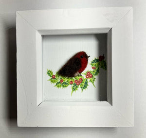 ROBIN ON HOLLY BRANCH..." Needle Felting Robin picture